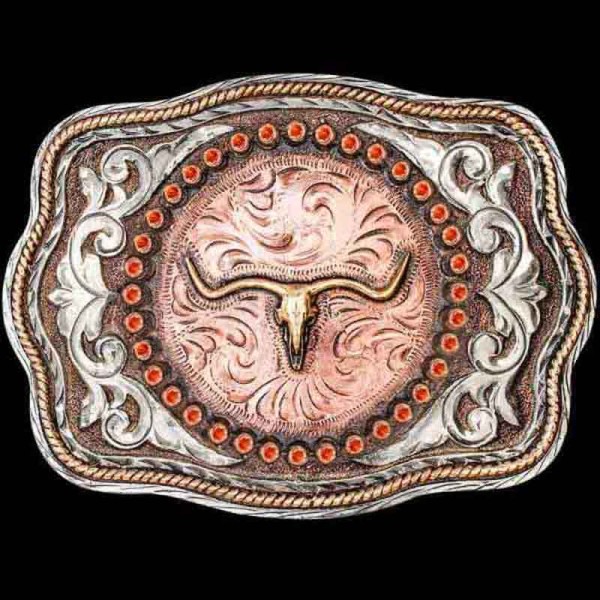 "The Los Alamos Buckle is a fantastic addition to any western outfit. It has many detailed elements that add character and testiment to the craftsmanship of this beautiful piece. Crafted on a matted, Copper base with our signature antique finish. Det